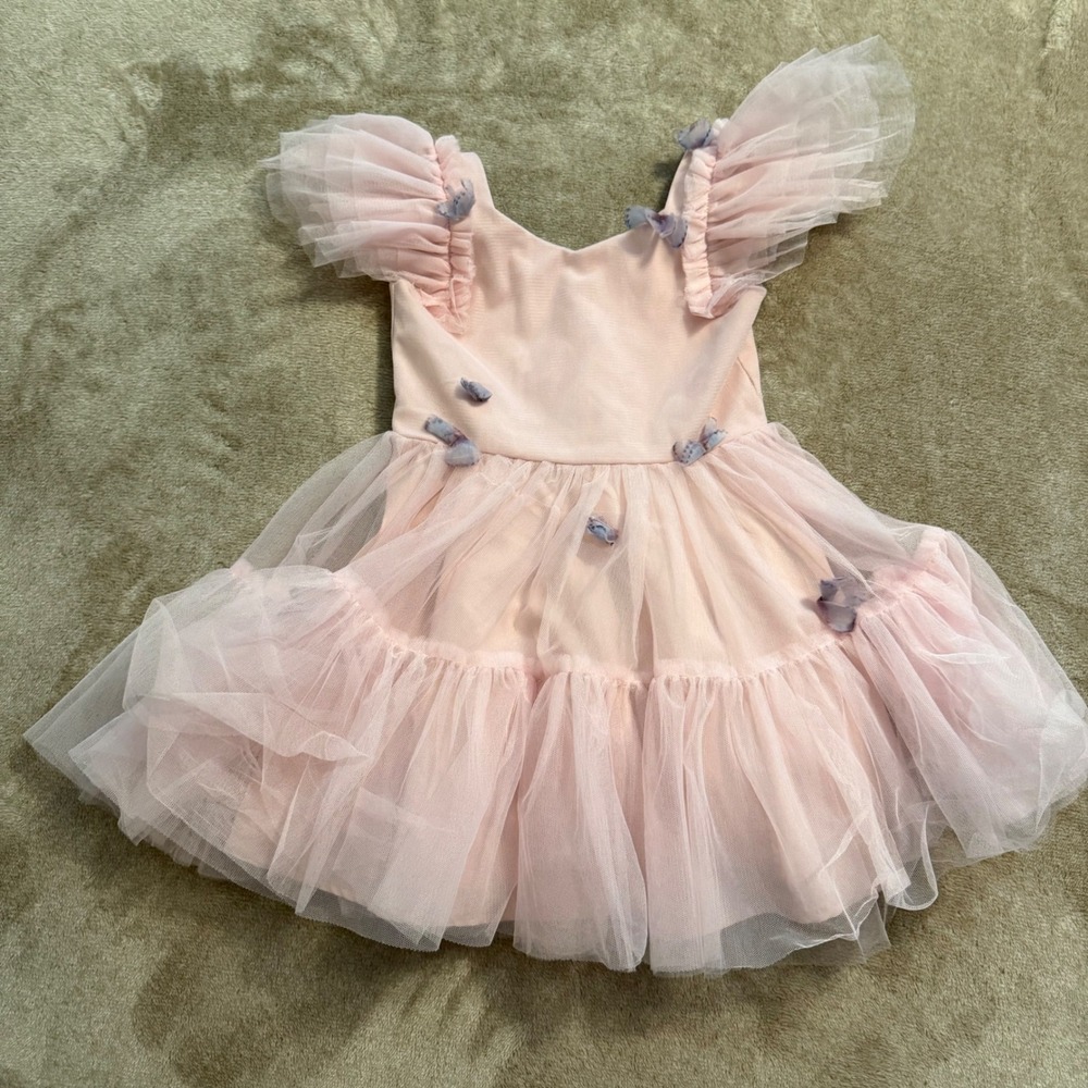 Joyfolie Girls Pink Tulle Butterfly Party Dress Ruffle Sleeve Size 5